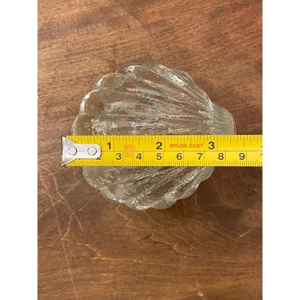 Vintage Clear Textured Glass Clamshell Trinket Dish Lidded Jewelry Box Nautical